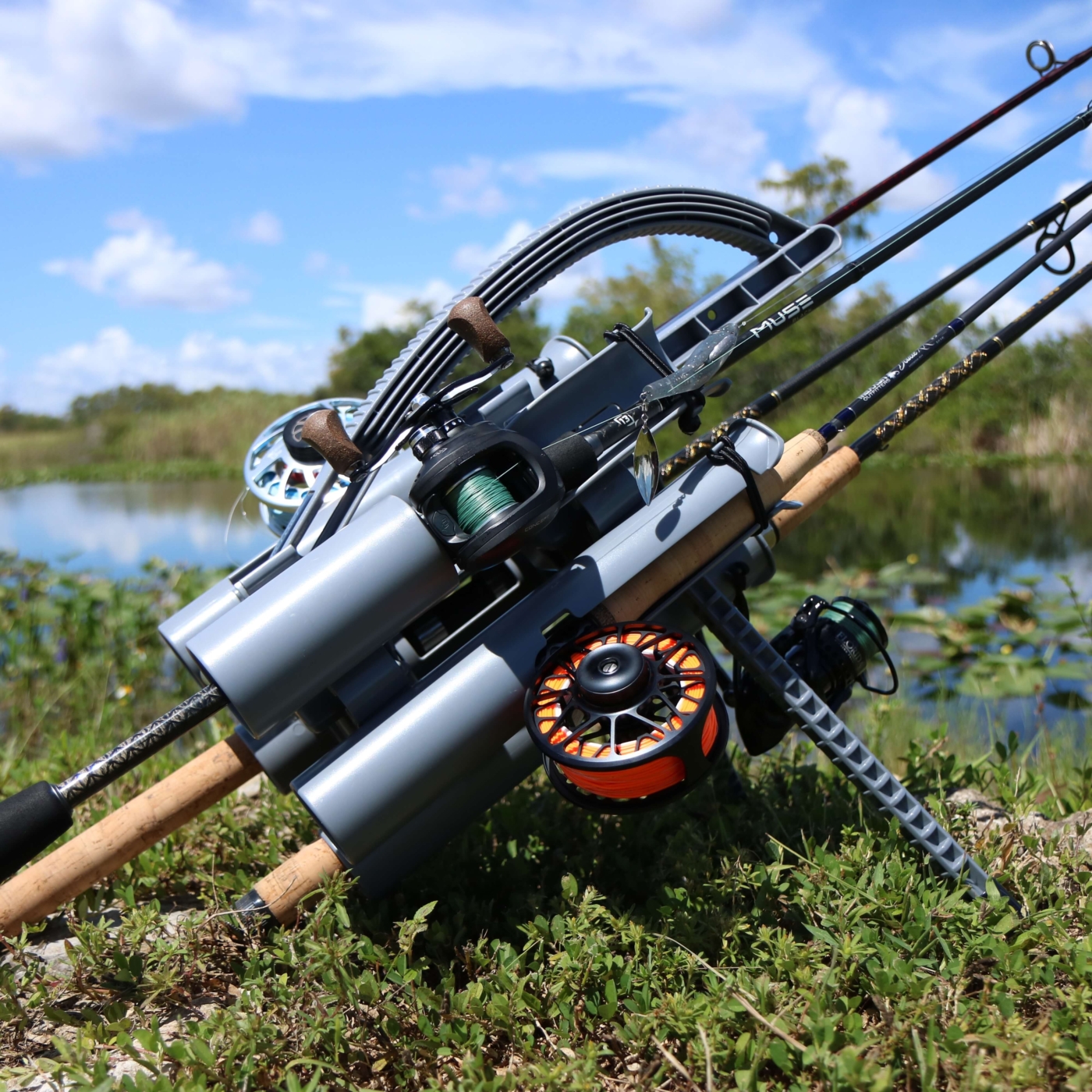PRO 5: GRAY portable fishing rod rack and rod holders