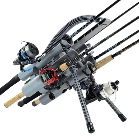 Rod-Runner Pro 5 Gray portable fishing rod holder carrying five spinning reels
